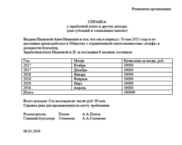 Справка о доходах для получения субсидии в Москве